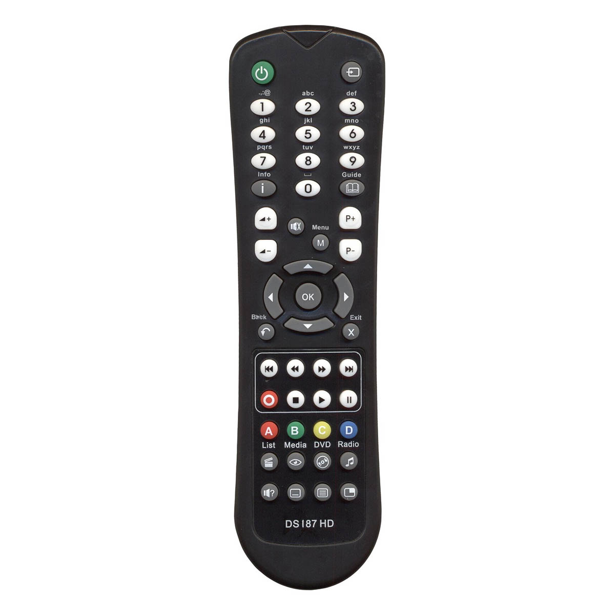 Пульт ДУ HUAYU HOB383 для цифровых и спутниковых ресиверов Sagemcom DSI87 HD (Промсвязь, НТВ+), цвет черный