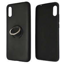 Чехол накладка RING для XIAOMI Redmi 9A, силикон, кольцо держатель, цвет черный