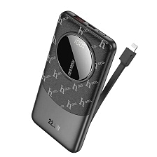 Внешний портативный аккумулятор, Power Bank HOCO Q29 Nobility, 10000 mAh, 22.5W, PD20W, QC3.0, LED дисплей, встроенный кабель USB Type C, цвет черный (распродажа -50%)