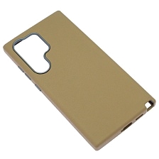 Чехол накладка для SAMSUNG Galaxy S24 Ultra, силикон, пластик, текстура кожи, бархат, цвет коричневый