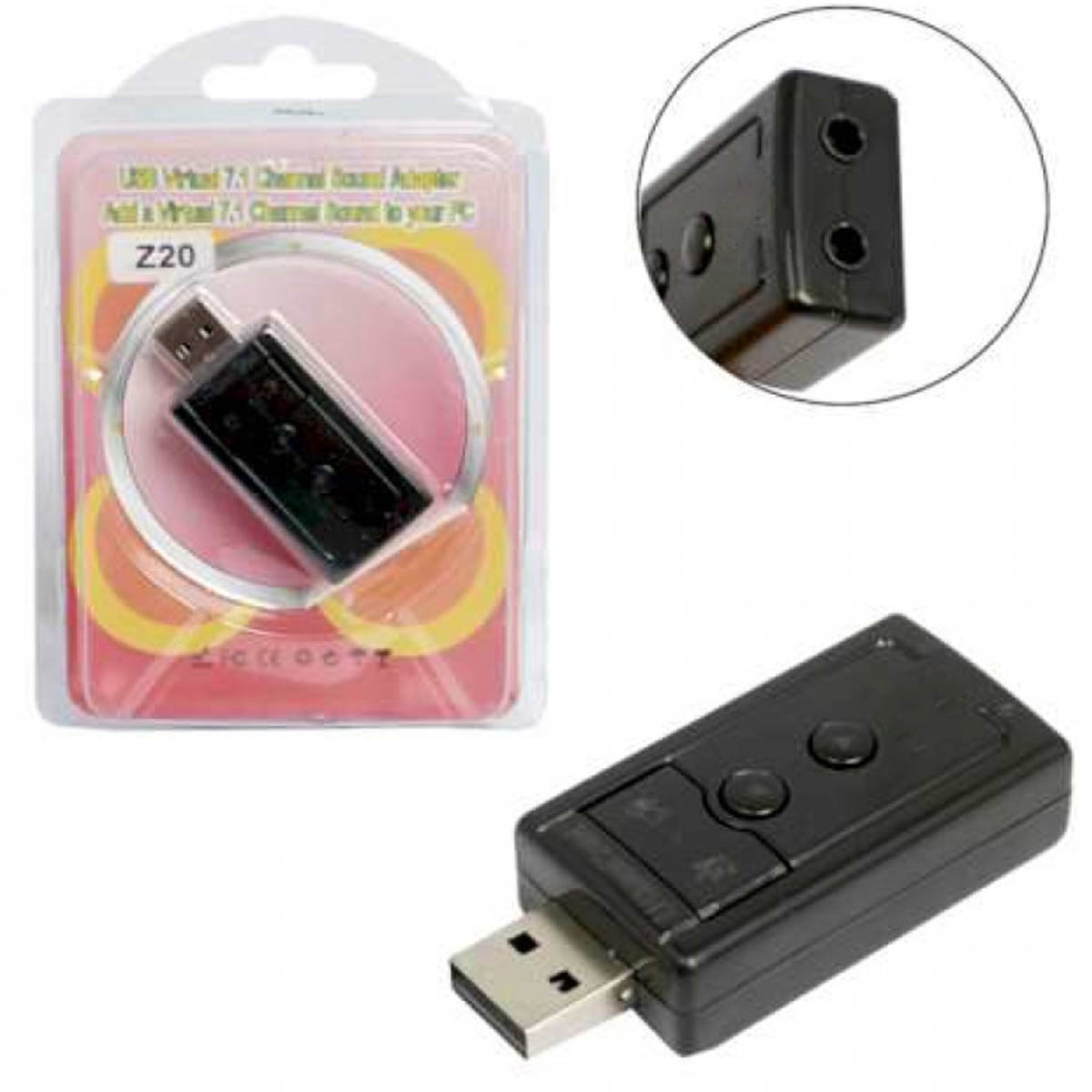 Внешняя звуковая карта Z20, USB на 3.5 jack, цвет черный Внешняя звуковая карта Z20, USB на 3.5 jack, цвет черный
