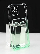 Чехол накладка SHockprOOF для APPLE iPhone 13, защита камеры, противоударный, цвет прозрачный с салатовым градиентом
