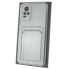 Чехол накладка CARD CASE для VIVO V21E, силикон, отдел для карт, цвет прозрачный