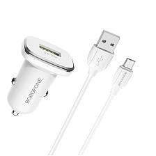 АЗУ (Автомобильное зарядное устройство) BOROFONE BZ12A Lasting power с кабелем Micro USB, QC3.0, длина 1 метр, цвет белый АЗУ (Автомобильное зарядное устройство) BOROFONE BZ12A Lasting power с кабелем Micro USB, QC3.0, длина 1 метр, цвет белый