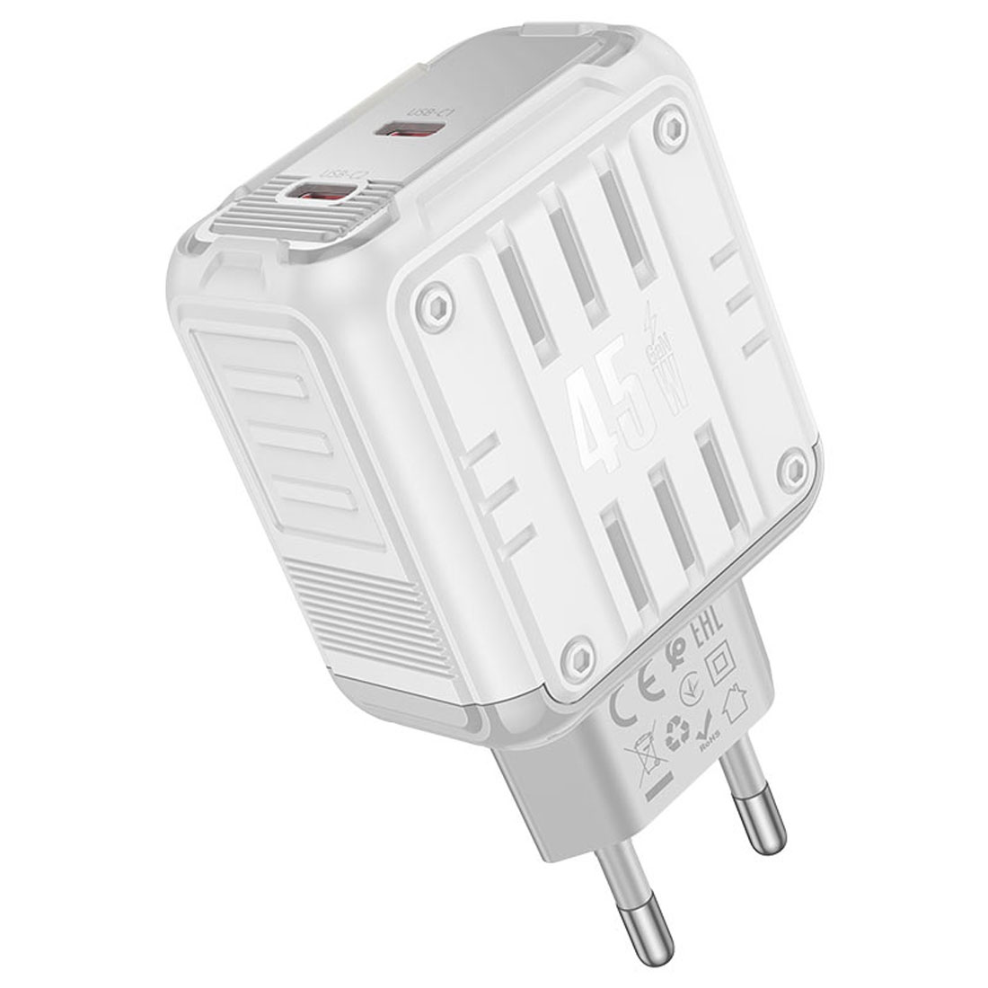 СЗУ (Сетевое зарядное устройство) HOCO C137A Rock, 45W, 2 USB Type C, PD45W, QC3.0, цвет белый