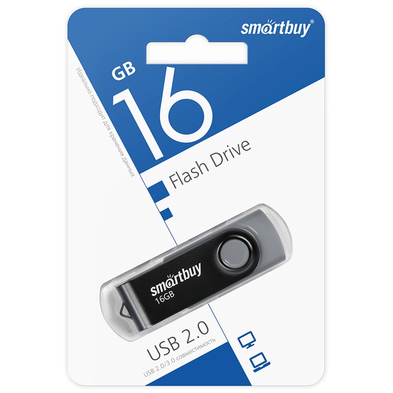 Флешка 16GB SMARTBUY Twist SB016GB2TWK, USB 2.0, цвет черный