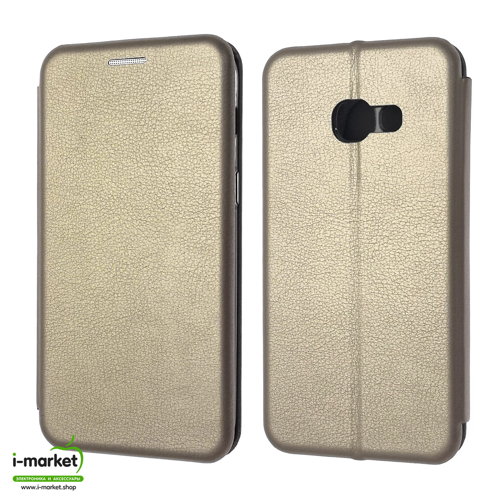 Чехол книжка для SAMSUNG Galaxy A3 2017 (SM-A320), экокожа, визитница, цвет золотистый.