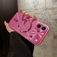 Чехол накладка Laser Aurora для APPLE iPhone 17 Pro, Magsafe, защита камер, пластик, силикон, розовый