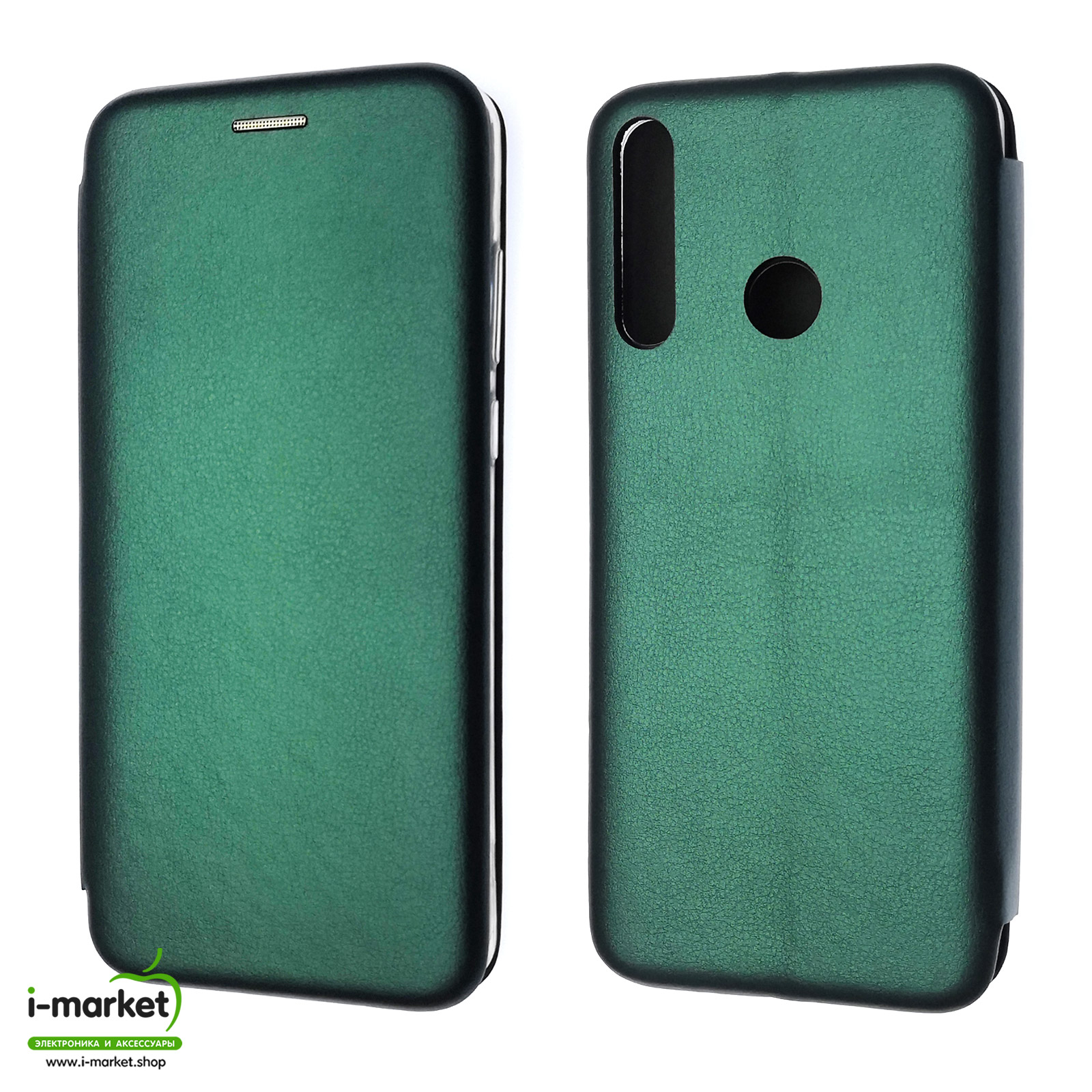 Чехол книжка STYLISH для HUAWEI Y6P (MED-LX9N), экокожа, визитница, цвет темно зеленый.