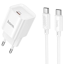 СЗУ (Сетевое зарядное устройство) HOCO C146A Charm с кабелем USB Type C на USB Type C, 20W, 1 USB Type C, PD20W, длина 1 метр, цвет белый