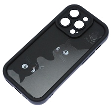 Чехол накладка для APPLE iPhone 14 Pro, силикон, защита камеры, бортики, рисунок 2 черных кота