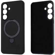 Чехол накладка Revole Mix для SAMSUNG Galaxy S25 FE, силикон, бархат, кольцо держатель, цвет черный