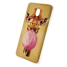 Чехол накладка для XIAOMI Redmi 8A, силикон, рисунок жирафа в очках.