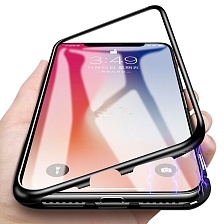 Чехол магнитный для APPLE iPhone XS MAX, стекло, металл, цвет красный прозрачный