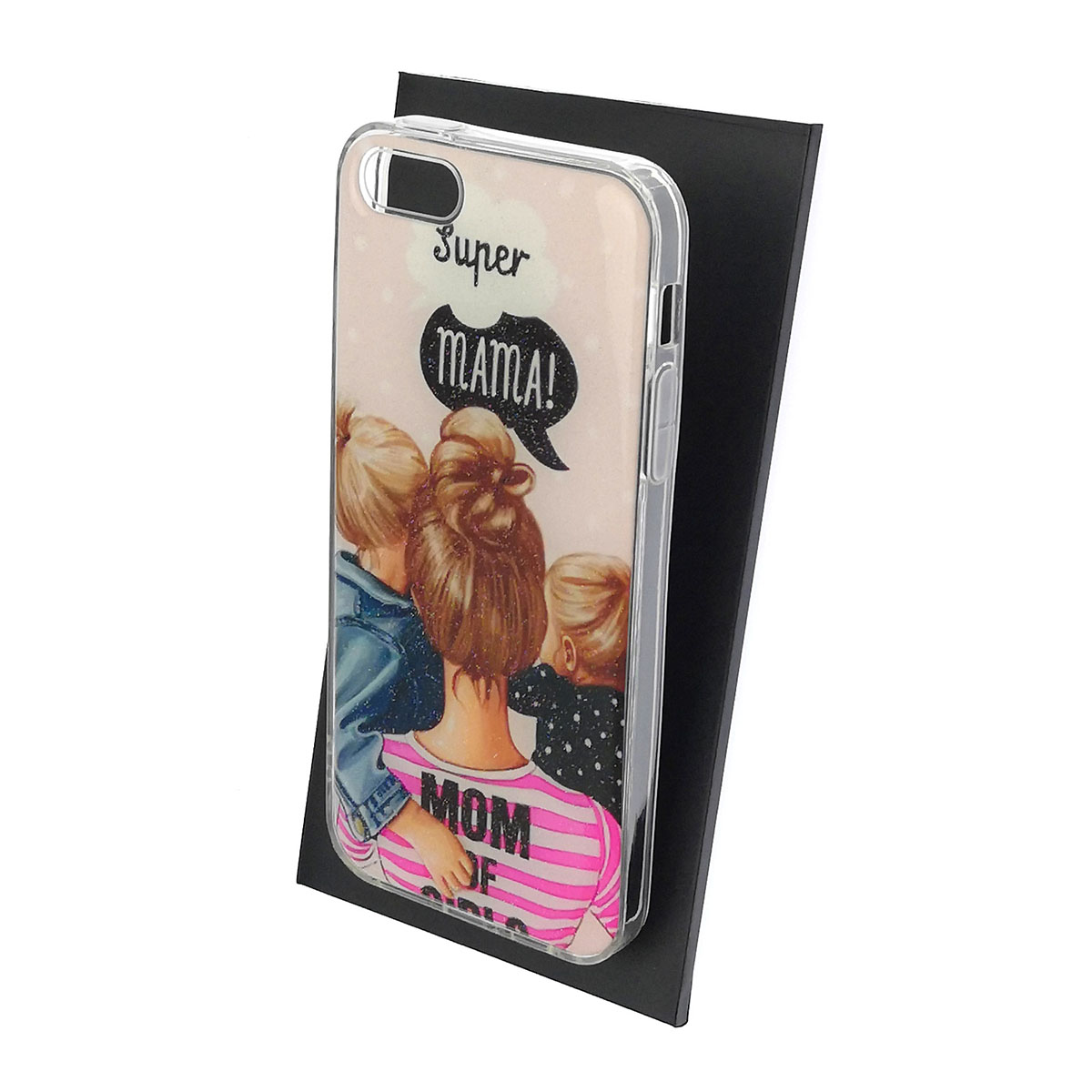Чехол накладка для APPLE iPhone 5, iPhone 5G, iPhone 5S, iPhone SE, силикон, блестки, глянцевый, рисунок Super MAMA MOM of Girls Чехол накладка для APPLE iPhone 5, iPhone 5G, iPhone 5S, iPhone SE, силикон, блестки, глянцевый, рисунок Super MAMA MOM of Girls