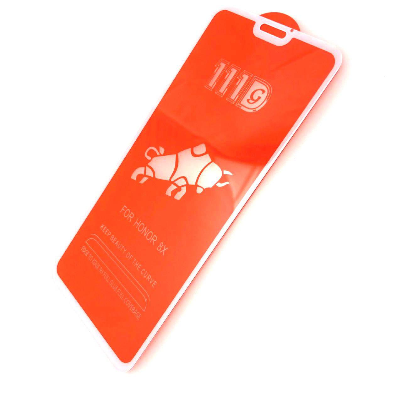 Защитное стекло 11D FULL GLUE для HUAWEI Honor 8X (JSN-L21, JSN-L22, JSN-L23, JSN-AL00) / Y9 2019 (JKM-LX1), цвет канта белый.