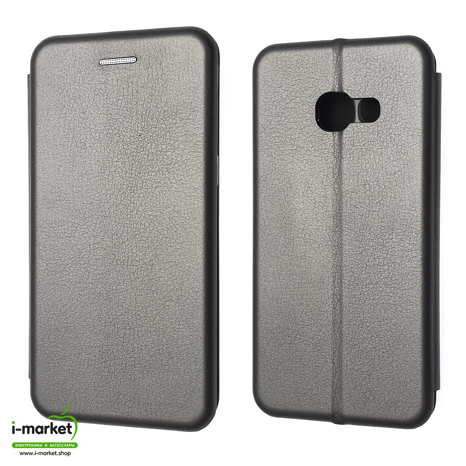Чехол книжка для SAMSUNG Galaxy A3 2017 (SM-A320), экокожа, визитница, цвет серый.