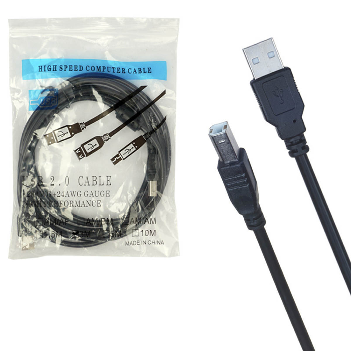 Кабель Am-Bm (AM/BM) для принтера, сканера, USB 2.0, длина 3 метра, цвет черный