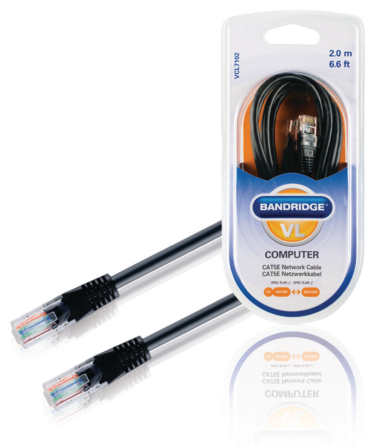 Кабель сетевой BANDRIDGE VCL7102 cat.5, 2м, цвет черный.