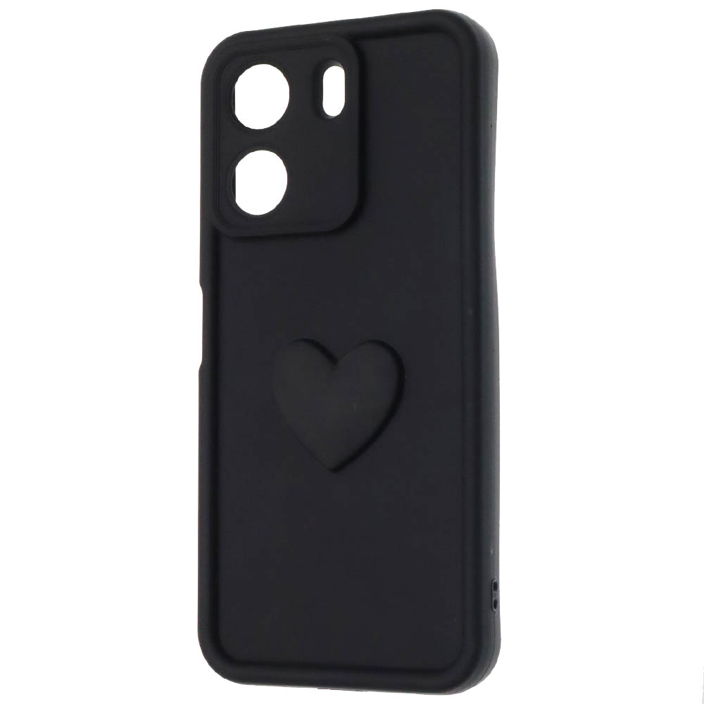 Чехол накладка для XIAOMI REDMI 13C, POCO C65, силикон, 3D сердце, защита камеры, бортики, цвет черный Чехол накладка для XIAOMI REDMI 13C, POCO C65, силикон, 3D сердце, защита камеры, бортики, цвет черный
