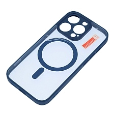 Чехол накладка Magnetic с поддержкой MagSafe для APPLE iPhone 14 Pro, силикон, защита камеры, цвет окантовки темно синий Чехол накладка Magnetic с поддержкой MagSafe для APPLE iPhone 14 Pro, силикон, защита камеры, цвет окантовки темно синий