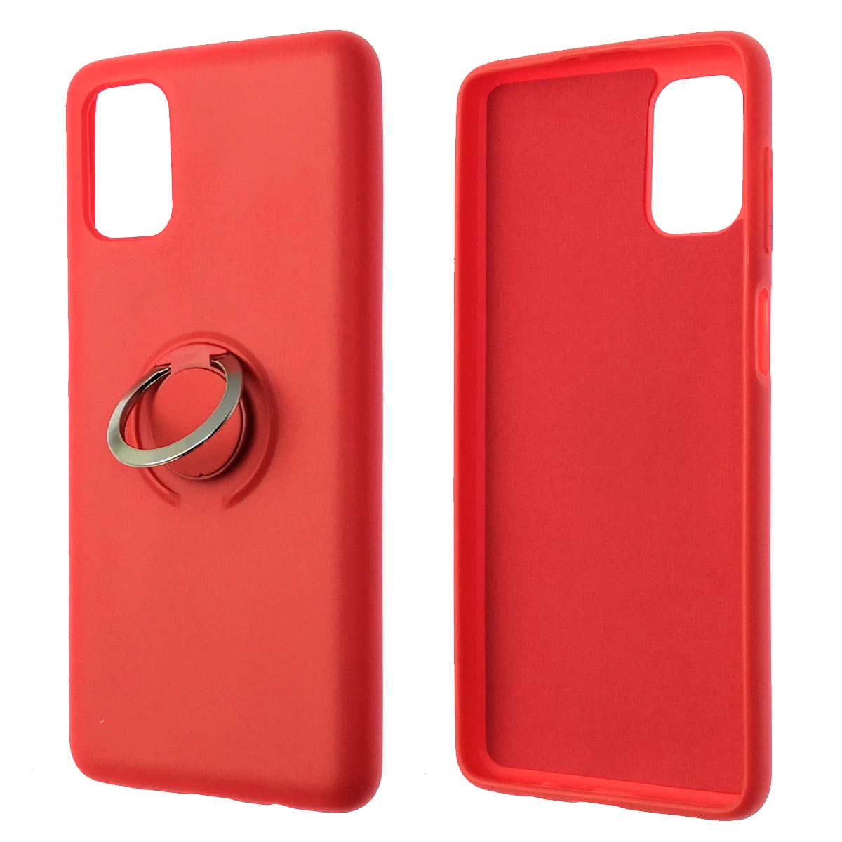 Чехол накладка RING для SAMSUNG Galaxy M51 (SM-515), силикон, бархат, кольцо  держатель, цвет красный