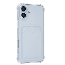 Чехол накладка CARD CASE для APPLE iPhone 16, силикон, отдел для карт, защита камеры, цвет прозрачный