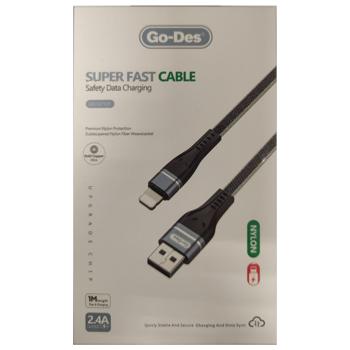 Кабель GO-DES GD-UC520 Lightning 8 pin, 2.4A, длина 1 метр, цвет черно бежевый Кабель GO-DES GD-UC520 Lightning 8 pin, 2.4A, длина 1 метр, цвет черно бежевый