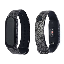 Сменный ремешок для фитнес браслета, смарт часов XIAOMI Mi Band 5, рисунок черно серые узоры. Сменный ремешок для фитнес браслета, смарт часов XIAOMI Mi Band 5, рисунок черно серые узоры.