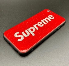 Чехол накладка для APPLE iPhone X, XS, силикон, блестки, рисунок Supreme.