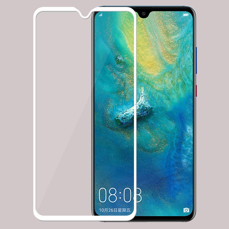 Защитное стекло "5D" GLASS FULL GLUE для HUAWEI Mate 20, цвет канта белый.