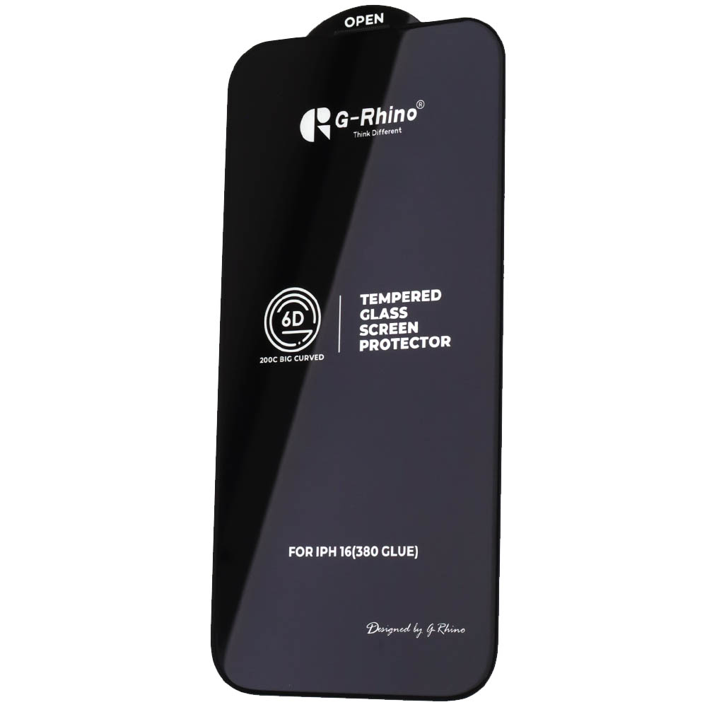 Защитное стекло 6D G-Rhino 200C (380 Glue) для APPLE iPhone 15 (6.1"), APPLE iPhone 16 (6.1"), цвет окантовки черный (Тип 1)