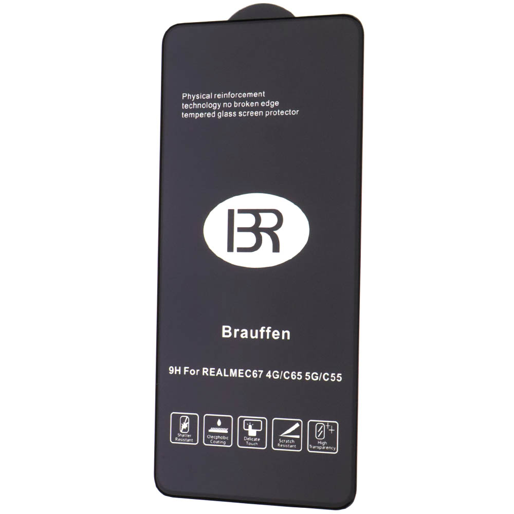 Защитное стекло BRAUFFEN для Realme C55, Realme C65 5G, Realme C67, Narzo N55, Realme C75, цвет окантовки черный