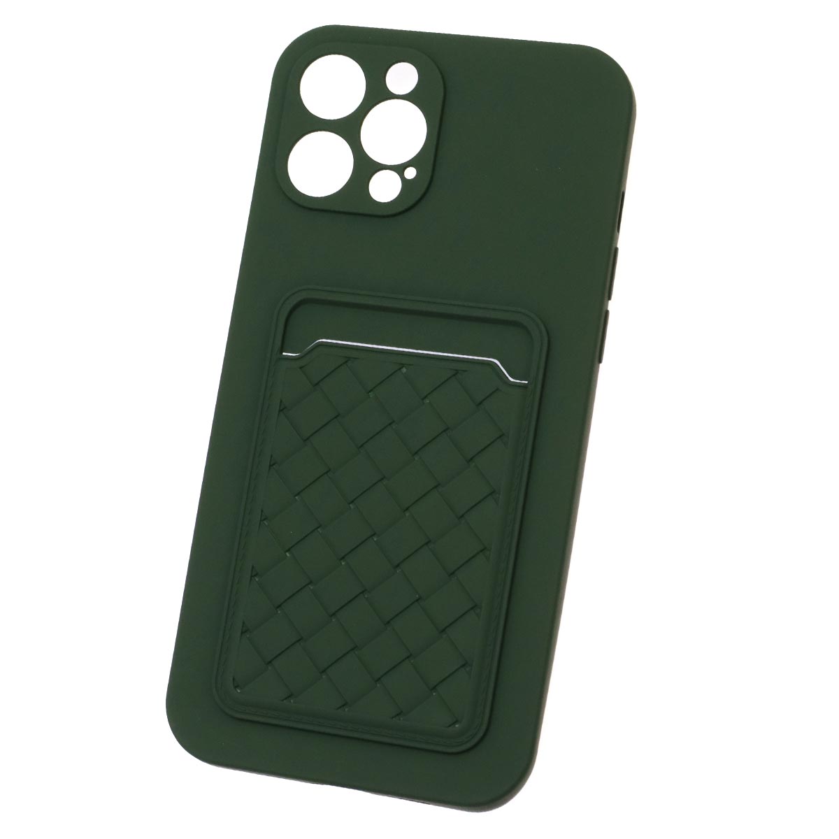 Чехол накладка CARD CASE для APPLE iPhone 12 Pro MAX (6.7"), силикон, отдел для карт, цвет темно зеленый