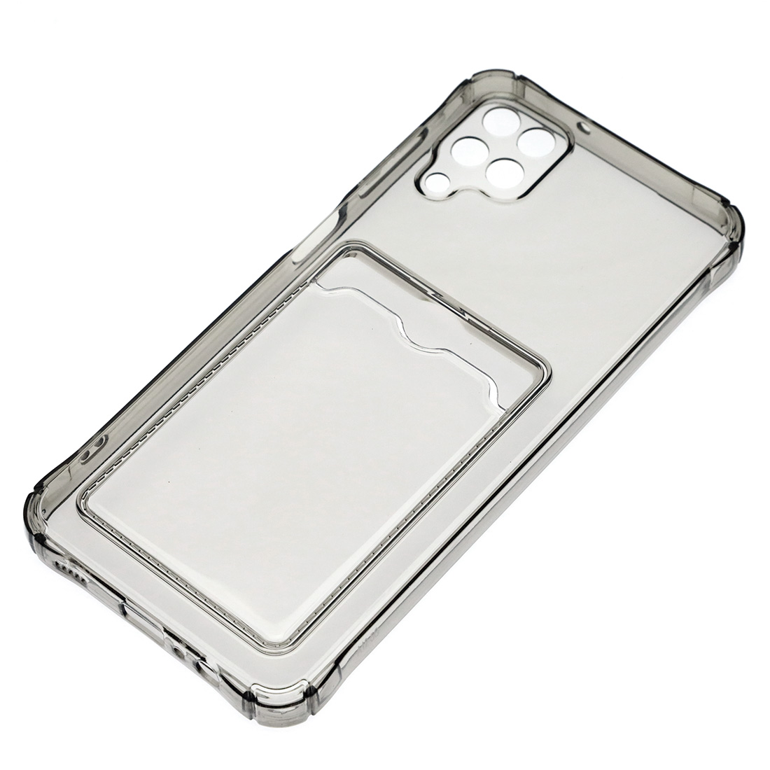 Чехол накладка CARD CASE для SAMSUNG Galaxy A12 (SM-A125), M12 (SM-M127F), силикон, отдел для карт, цвет прозрачно черный Чехол накладка CARD CASE для SAMSUNG Galaxy A12 (SM-A125), M12 (SM-M127F), силикон, отдел для карт, цвет прозрачно черный