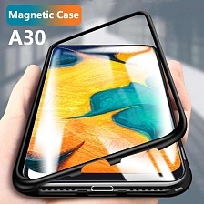 Магнитный чехол для SAMSUNG Galaxy A30 2019 (SM-A305), закаленное стекло, металл, цвет серебристо прозрачный.