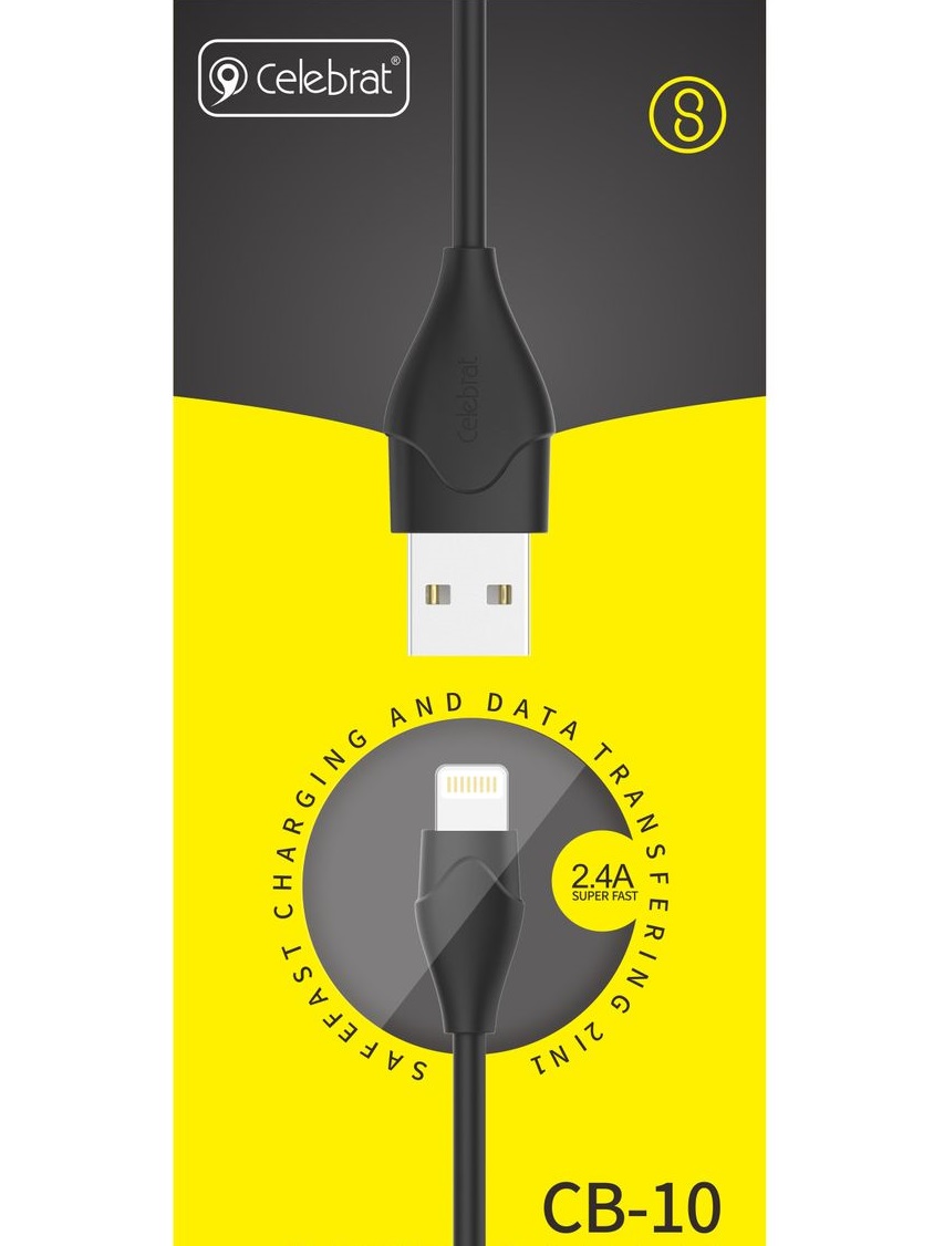 Кабель USB для iPhone lightning 8-pin Celebrat CB-10i (2.4A), цвет черный. Кабель USB для iPhone lightning 8-pin Celebrat CB-10i (2.4A), цвет черный.