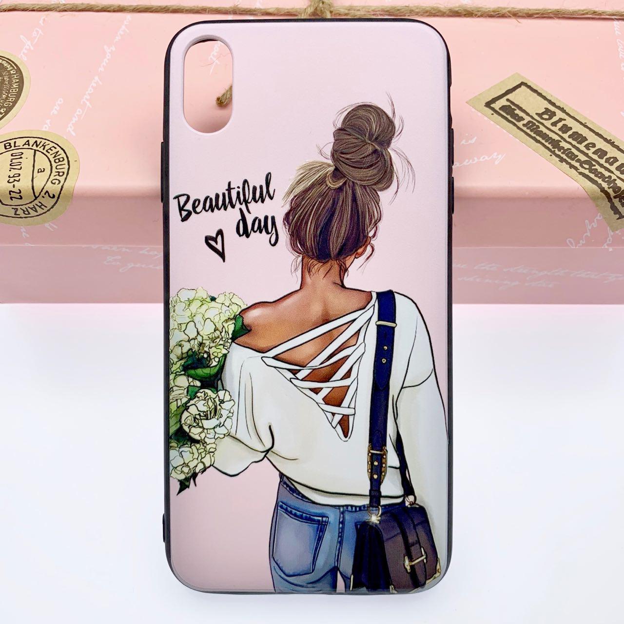 Чехол накладка для APPLE iPhone XS MAX, силикон, с рисунок Девушка с цветами.