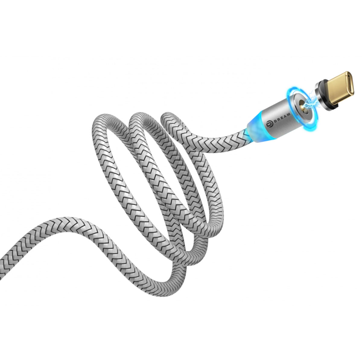 Магнитный зарядный кабель DREAM U40 USB Type C, 2.4A, QC3.0, длина 1.2 метра, цвет серебристый | Все по 150