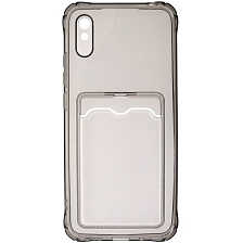 Чехол накладка для XIAOMI Redmi 9A, силикон, отдел для карт, цвет прозрачно черный Чехол накладка для XIAOMI Redmi 9A, силикон, отдел для карт, цвет прозрачно черный