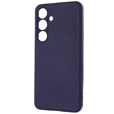 Чехол накладка для SAMSUNG Galaxy S24, защита камеры, силикон, карбон, цвет темно синий