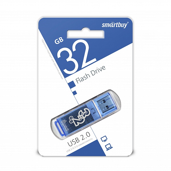 Флешка 32GB SMARTBUY Glossy SB32GBGS-B, USB 2.0, цвет синий