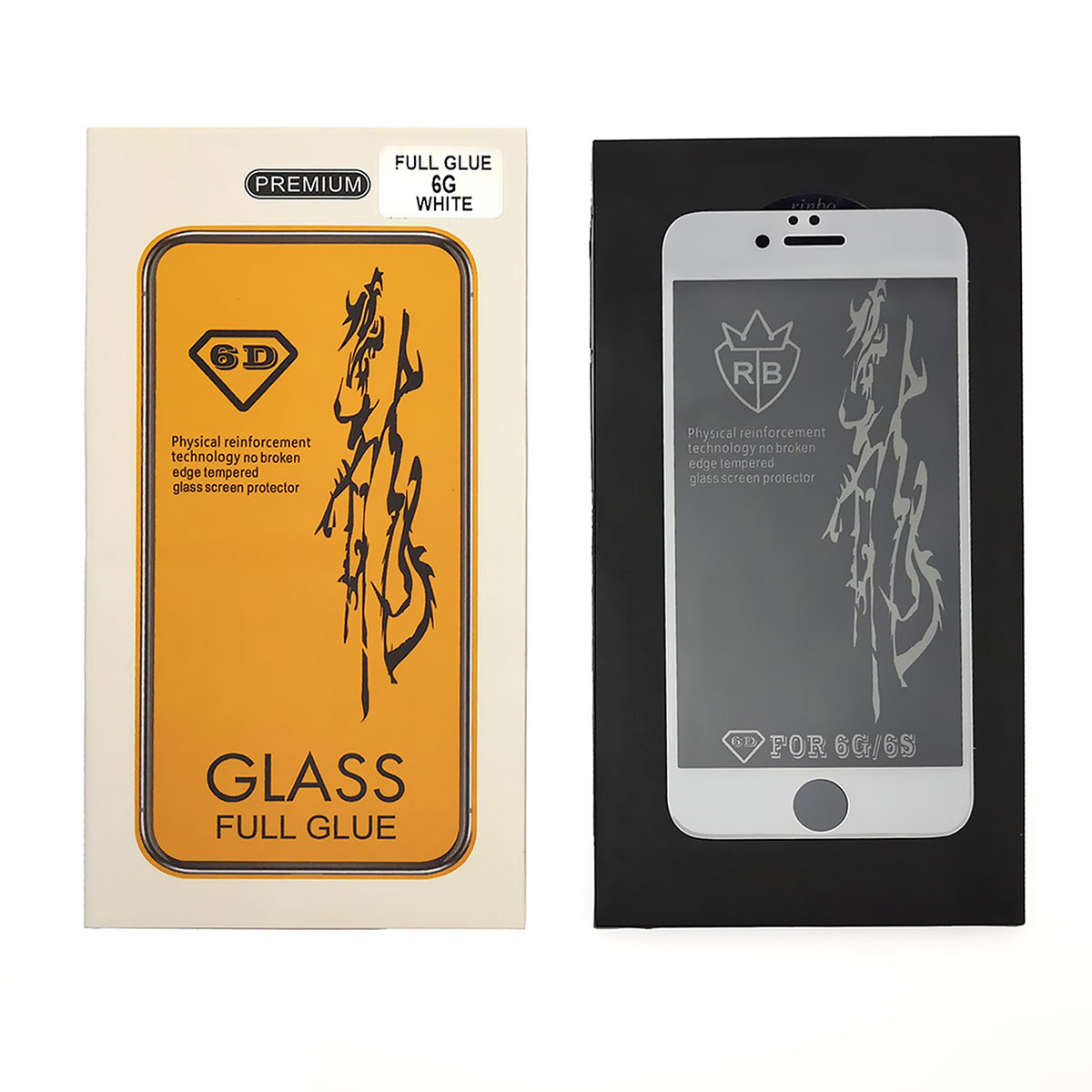 Защитное стекло 6D GLASS FULL GLUE для APPLE iPhone 6, 6G, 6S, цвет канта белый.