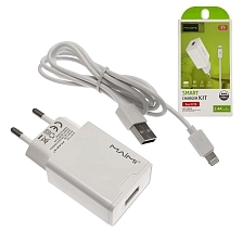 СЗУ (Сетевое зарядное устройство) MAIMI T7 с кабелем APPLE Lightning 8 pin, 2.4А, длина 1 метр, цвет белый СЗУ (Сетевое зарядное устройство) MAIMI T7 с кабелем APPLE Lightning 8 pin, 2.4А, длина 1 метр, цвет белый