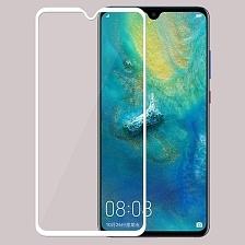 Защитное стекло "5D" GLASS FULL GLUE для HUAWEI Mate 20, цвет канта белый.