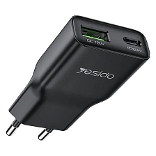 СЗУ (Сетевое зарядное устройство) YESIDO YC112, 20W, 1 USB A, 1 USB Type C, PD20W, QC3.0 18W, цвет черный