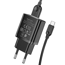 СЗУ (Сетевое зарядное устройство) BOROFONE BA52A Gamble c кабелем USB Type-C, 2.1A, длина 1 метр, цвет черный СЗУ (Сетевое зарядное устройство) BOROFONE BA52A Gamble c кабелем USB Type-C, 2.1A, длина 1 метр, цвет черный