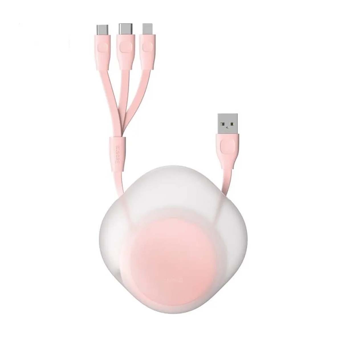 Кабель рулетка Baseus Let`s go 3 in 1 USB на Micro USB, USB Type C, APPLE Lightning 8 pin, 2А, длина 0.85 метра, цвет розовый