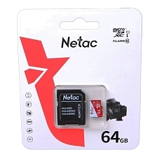 Карта памяти MicroSDXC 64GB NETAC P500 Eco (NT02P500ECO-064G-R), Class 10, UHS-I, SD адаптер