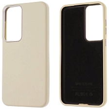 Чехол накладка VICTORIA для SAMSUNG Galaxy S25 FE, силикон, пластик, текстура кожи, бархат, цвет молочный